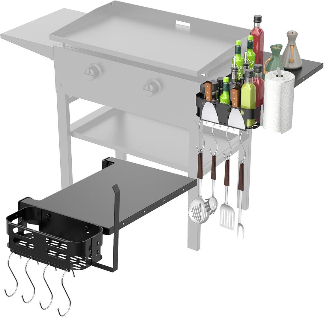 Foldable Griddle Side Shelf and Griddle Caddy for Blackstone 28" Griddles, Griddles Side Table and Storage Box with Paper Towel Holder, 4 Utensil Hooks for Blackstone Grill Accessories Space Saving