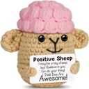 2 x Positive Crochet Sheep Christmas Birthday Gifts for Women Men Her Him, Funny White Elephant Stocking Stuffers Inspirational Gifts for Son Daughter Mom Dad Sister Friend Coworkers, Cute Animal Desk Decor