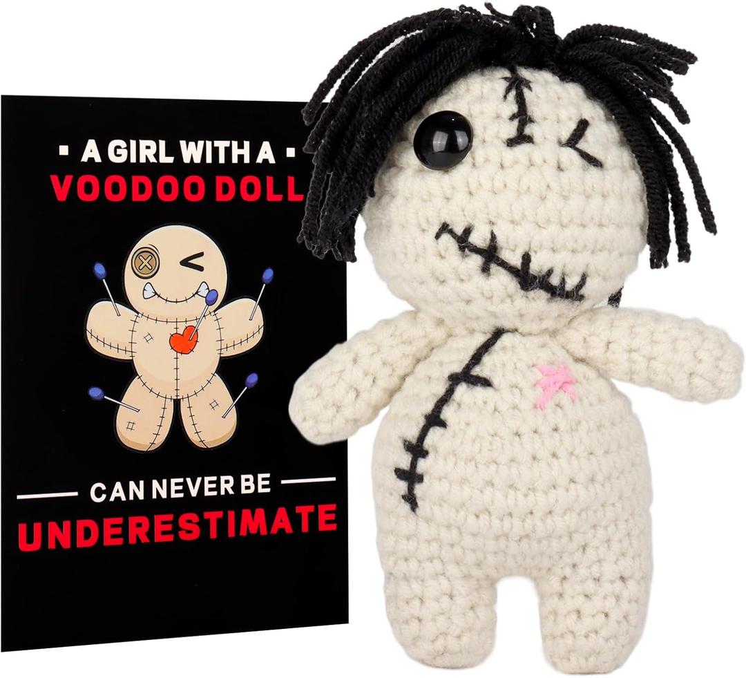 Positive Voodoo Doll Funny Handmade Crochet Stuffed Plush with Positivity Affirmation Card for Halloween Decor Lucky Gag Gift (Classic)