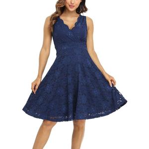 MISS MOLY Women's Floral Lace Overlay Fit and Flare Dress Sexy V-Neck Knee Length Elegant Party Wedding Dress, Large