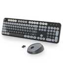 Vumilstek Black Keyboard and Mouse Combo Wireless, 2.4G Full Size 104-Key Retro Typewriter Keyboards Round Keys for Students Teenagers Home Office PC Laptop (Black/Gray)