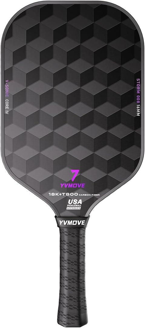T800 Carbon Fiber Pickleball Paddles with 16mm V-Sonic IV Dynamic Core, Premium Pickle Ball Racket with Enhanced Control & Ultimate Spin, USAPA Approved, Storm 008