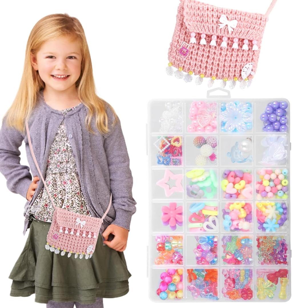 stocking stuffers for kids jewelry making kit for girls 4-8 DIY Necklace & Bracelet Craft Kit for kids, (Knitted bag+with Beads+Headwear)Gifts & pop beads Toys DIY Hand Christmas Ornament Kits(B)