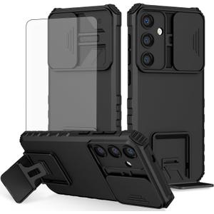 Asuwish Phone Case for Samsung Galaxy S24 Plus S24+ 5G with Tempered Glass Screen Protector and Slide Camera Cover Kickstand Stand Protective Cell Accessories S24plus 24S + S 24 24+ Women Men Black