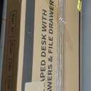 Coleshome L Shaped Computer Desk with 6 Drawers & Power Outlet, 55 Inch Corner Desk with Reversible Storage Shelf & File Drawer, Home Office Desk, Grey Oak