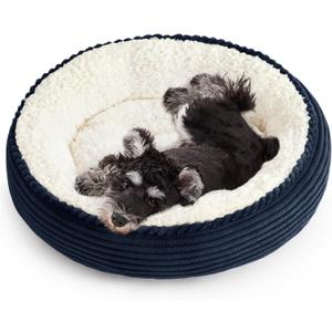 Love's cabin Round Donut Cat and Dog Cushion Bed, 25in Pet Bed for Small or Medium Dogs, Anti-Slip & Water-Resistant Bottom, Soft Durable Fabric Pet Beds, Washable Calming Cat Bed Navy Stripe