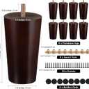 Ruisita 8 Pieces Furniture Couch Legs 4 Inch Round Solid Wood Sofa Legs with M8 T-Nuts Natural Wooden Couch Leg Replacement Leg for Armchair, Cabinet Chair Footstool Mid Century Modern Dresser, Brown