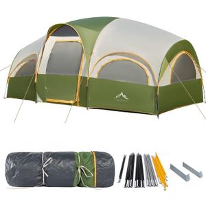 8 Person Tent for Camping, Waterproof Windproof Family Tent with Rainfly, Divided Curtain Design for Privacy Space, Portable with Carry Bag (Green)