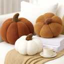 Wonderjune 3 Pcs Pumpkin Pillows Modern Fall Home Decorative Plush 3D Pumpkin Shaped Pillows Rustic Farmhouse Cushion for Halloween Thanksgiving Autumn Home Sofa Couch Bed Decor Gift(Maillard Color)