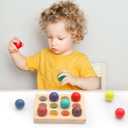 Ibwaae Wooden Color Sorting Balls Game Peg Board Rainbow Color Matching Toys 12 Pcs Activities Balls Montessori Toys for Toddlers