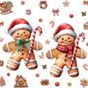 Christmas Window Clings 2 Sheets Gingerbread Man Window Decals Xmas Windows Stickers for Winter Party with Cane Candy Bow Designs for Home Office Windows Glass Mirror Decor