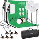 EMART 8.5 x 10 ft Backdrop Support System, Professional Photography Lighting Kit with 5500K 50W LED, 6 * 9ft Backdrop *3, Reflector,Umbrellas&Softbox Lighting Kit for Studio, Portrait, Video Shooting