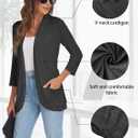 Women Casual Lightweight Cardigan 3/4 Sleeve Draped Open Front Soft Cardigans with Pockets (Gray, S)