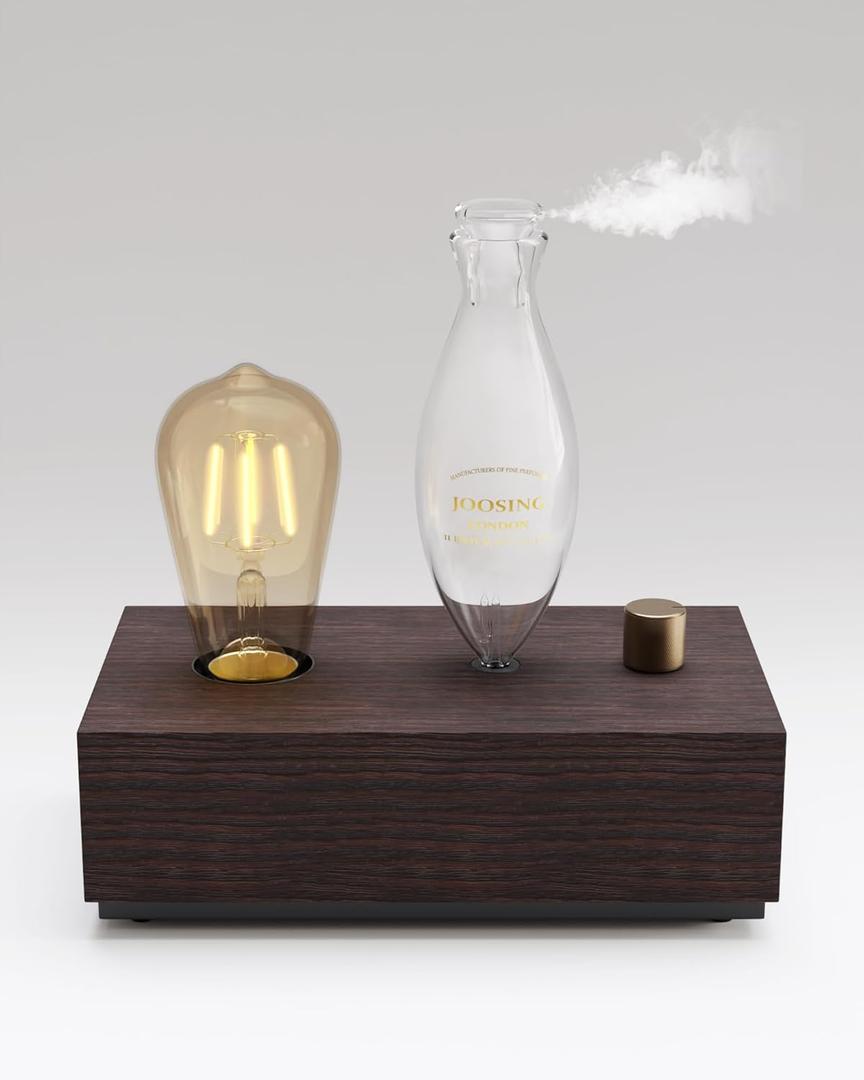 Glass Essential Oil Diffuser with Natural Wood Base, Waterless Aromatherapy Diffusers with Bulb, 3 Color Light Aroma Nebulizer for Home Office Bedroom Yoga | A Gift of Fragrance (USB Power Control Model)