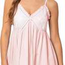 Nanxson Womens Cotton Nightgown Sexy Lace Sleep Dress Victorian Sleepshirt Full Slip Nightwear (Medium, Pink)