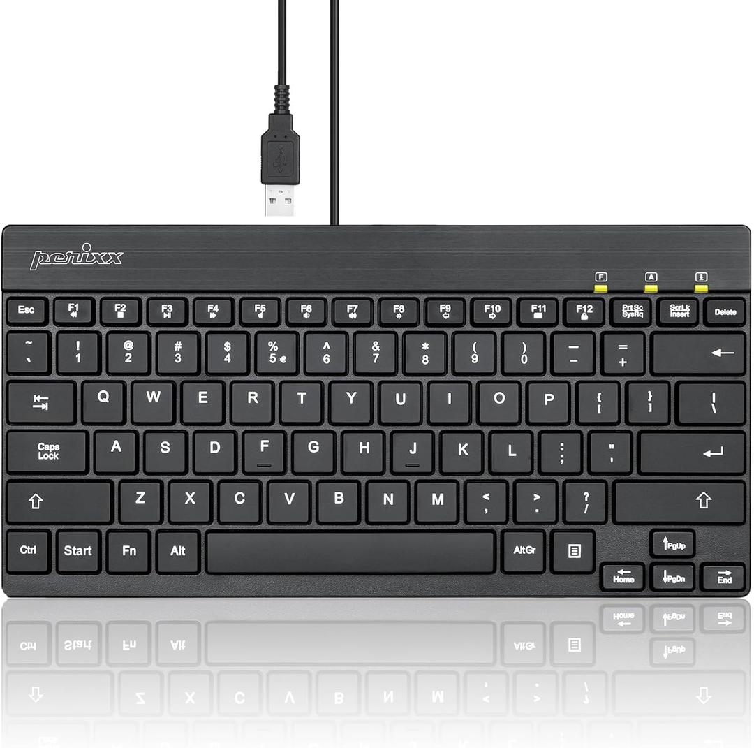 Perixx PERIBOARD-326 Wired Mini Backlit USB Keyboard with Low Profile Keys, US English Layout (11607)