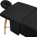 Comfyanno Massage Table Sheets Sets, 3 Pcs Brushed Microfiber Massage Bed Cover Sheets, Soft, Light-Weight, Stain & Wrinkle Resistant, Includes Flat & Fitted Sheet, Face Cradle Cover - Black