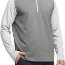 M MAELREG Quarter Zip Pullover Men Moisture Wicking Micro Fleece Performance Raglan Collarless Golf Sweatshirts for Men (Gray, M)