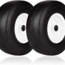 13x5.00-6" Flat Free Tire and Wheel Smooth Tire with Rim for Residential Lawn Mower Deck 36"-46" Garden Tractor | 3.25"-5.9" Centered Hub | Bore ID 3/4" 2PCS
