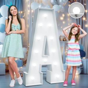 4FT Marquee Light Up Letters - Cool White Light Up Letters A with Fixed Water Bag, Party Decoration Large Marquee Light Up Letters can Be Used for Wedding Decoration, Birthday Party Decoration