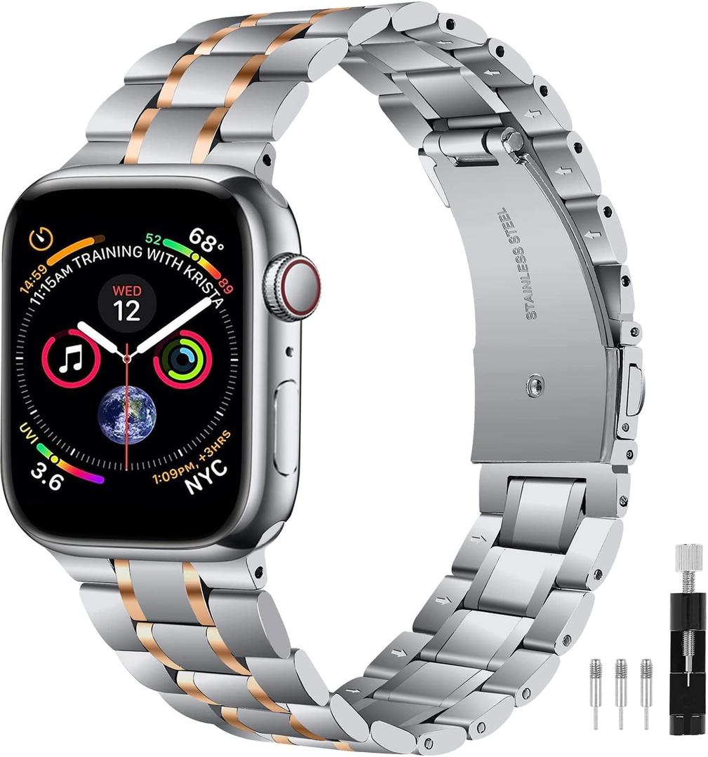 JOYOZY Compatible Apple Watch Band 49mm 45mm 44mm 42mm 41mm 40mm 38mm, Upgraded solid stainless steel Metal Watch band for iWatch Series Ultra SE 8 7 6 5 4 3 2 1 for men women