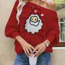 Cakulo Womens Off Shoulder Ugly Christmas Sweater Top Fall Fashion 2026 Oversized Knit Crochet Sweaters Xmas Snowman S
