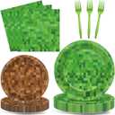 100 PCS Pixel Gaming Party Supplies Set  Including Plates, Cups, Napkins and Forks for 20 Guests, Pixel Themed Birthday Party Decoration