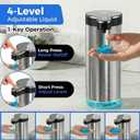 Automatic Liquid Soap Dispenser Touchless, Stainless Steel Hand Soap Dispenser, USB Rechargeable, 4 Adjustable Levels, 11.8oz/350ml for Kitchen and Bathroom (Stainless Steel Black, Liquid)