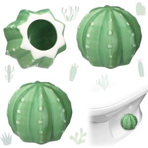 Honeydak 2 Pack Toilet Bolt Caps Decorative Cactus Toilet Bolt Screw Covers Cute Ceramic Bathroom Decor Fun Themed Gadgets Bathroom Replacement Parts (Green)