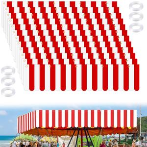 12 Pcs Carnival Tent, 78.7 x 9.8 Inch Circus Carnival Hanging Decorations Red and White Stripes Awning Decorations Tent with Ropes Playground Decoration for Circus, School, Birthday, Party