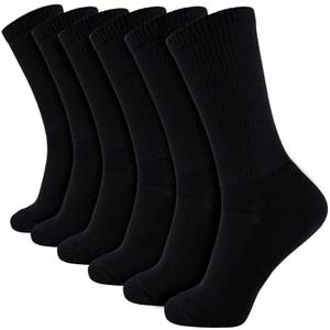 +MD 6 Pack Soft Men's and Women's Bamboo Crew Socks Smell Control Cushioned Dress Casual Socks 6 Black, Size 7-9