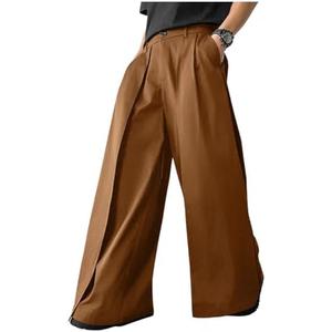 OYOANGLE Men's Baggy Wide Leg Pants Zipper Fly Pleated Trousers Business Casual Dress Pants with Pocket, Small