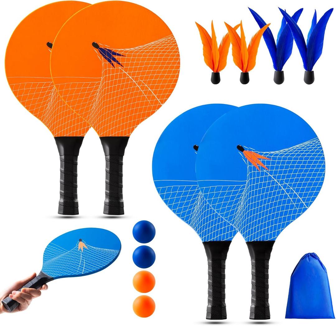U&C Planet Beach Paddle Ball Set, Badminton Rackets, Family Game for Kids and Adults, Indoor Outdoor Game Backyard Park Camping Yard for Boys, Girls All Ages (Orange (Age:7+))