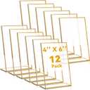 Yulejo 12 Pcs 4 x 6 Inch Gold Acrylic Sign Holders Picture Frame Stand up Table Top Sign Holders Back Picture Frames Clear Menu for Wedding Restaurants, Office, Store, Hotels