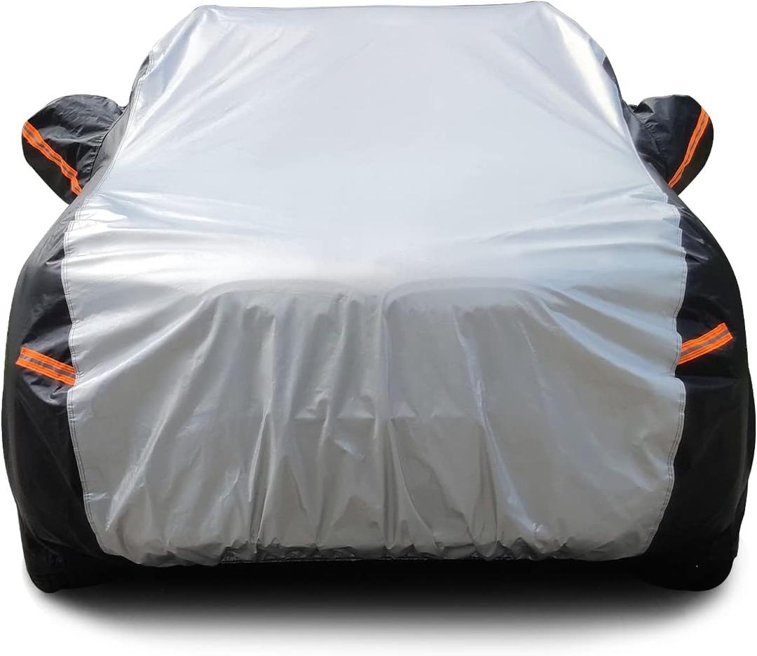SUV Car Cover 6 Layers, Waterproof All Weather Car Cover with Zipper Door, Indoor/Outdoor Full Cover, Sun Rain Snow UV Protection with Cotton, Fit SUV Jeep-Length (190" to 200") (Silver+Black)