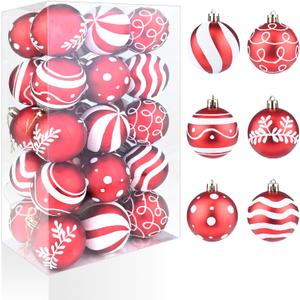 30ct Christmas Balls Ornaments - 2.36 Red and White Christmas Ball Ornaments, Shatterproof Christmas Balls Ornaments for Christmas Tree, Hanging Ornaments for Xmas Trees Holiday Party