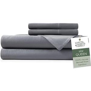 Hotel Sheets Direct 4 Piece Bed Sheet Set Queen Size, 100% Viscose Derived from Bamboo Sheets Set with 2 Pillowcases, Cooling & Breathable Luxury Bedding, Moisture-Wicking & Silky Soft, Dark Gray