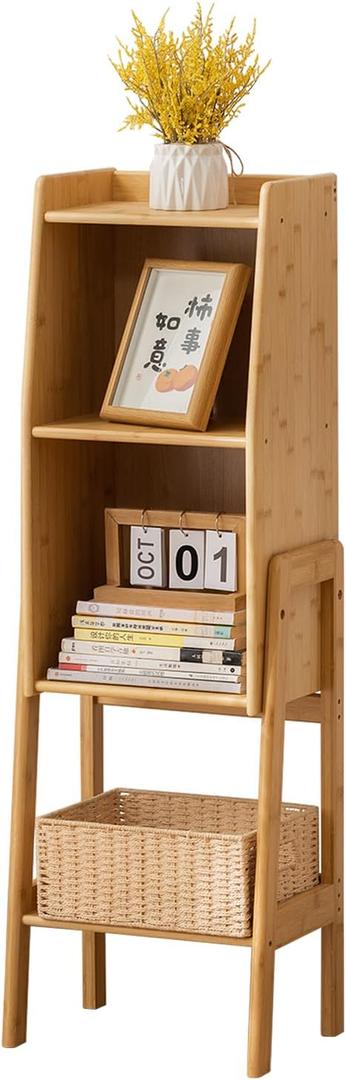 3 Tier Bamboo Bookcase, Classical Modern Bookshelf, Dispaly Shelves, Bamboo Wood Organizer Book Shelf for Living Room Home Office-Natural, Medium (Nature)