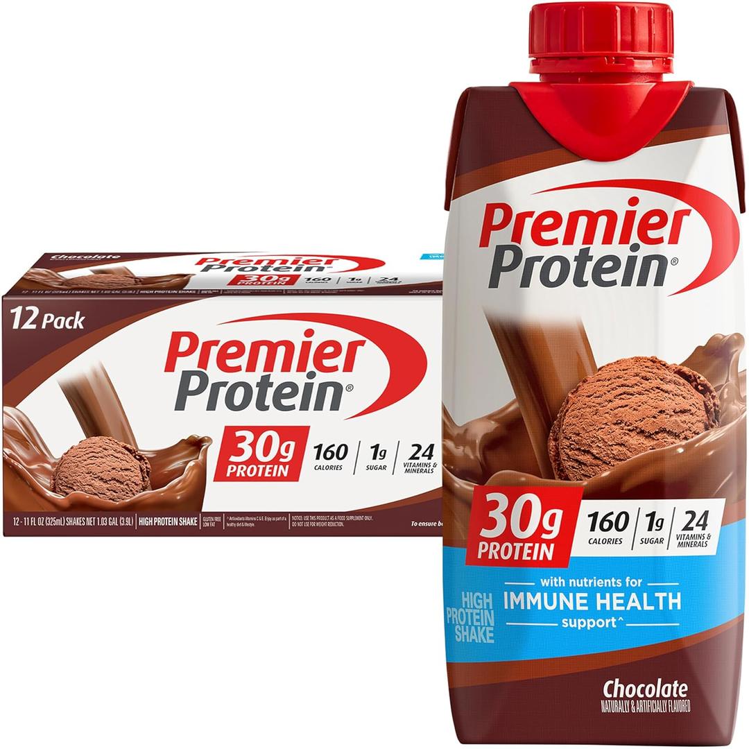 Premier Protein Protein Shake, Chocolate, 30g Protein, 1g Sugar, 11 fl oz Pack of 12, Best By 25Aug2026
