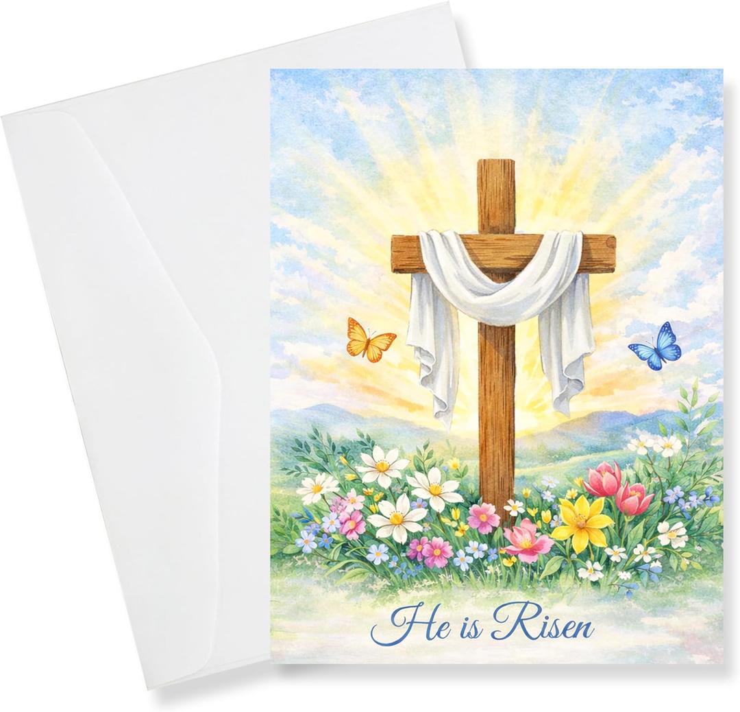 Religious Easter Cards with Envelopes – Christian Easter Cards 5x7 Inch, Easter Cross Religious Greeting Cards, 8 Pack Easter Cards Religious for Prayer, Church & Family