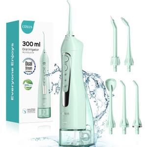 COSLUS Water Dental Flosser Teeth Pick: Portable Cordless Oral Irrigator 300ML Rechargeable Travel Irrigation Cleaner IPX7 Waterproof Electric Flossing Machine for Teeth Cleaning C20(F5020E) Green