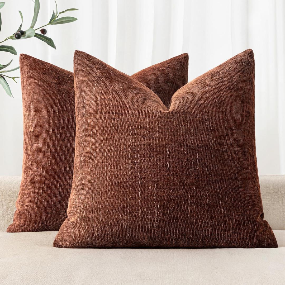 MIULEE Textured Couch Pillow Covers 20x20 Inch Pack of 2,Red Taupe Soft Thick Solid Decorative Chenille Throw Pillows Neutral Farmhouse Cushion Covers Modern Home Decor for Sofa Bedroom Living Room