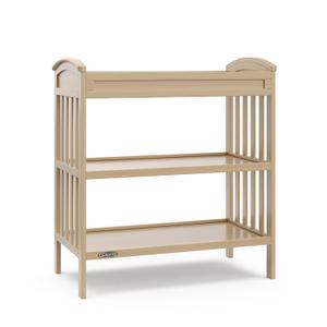 Graco Benton Changing Table with Bonus Water-Resistant Changing Pad (Driftwood) - GREENGUARD Gold Certified, Includes Diaper Change Pad with Safety Strap, 2 Open Storage Shelves for Organizing
