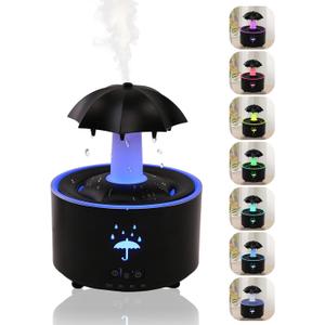 Rain Humidifier Oil Diffuser, Raindrop Essential Oil Aromatherapy Diffuser for Bedroom, 360 Rotating Raindrop & 7 LED Mood Lights, Auto Shut-Off, Quiet Cool Mist Humidifier for up to 24 Hrs (Black)