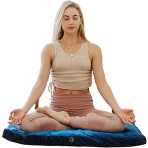 Ajna Velvet Zabuton Meditation Mat - Luxurious Meditation Cushion Floor Pillow - Zabuton meditation cushion Large - 100% Cotton Filling (Sapphire)