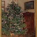 ARPEOTCY Vintage Framed Wall Art, 8x10in, Antique Winter Christmas Tree Canvas Wall Decor Paintings for Living Room, Rustic Country Holiday Prints for Bedroom Bathroom, Gifts