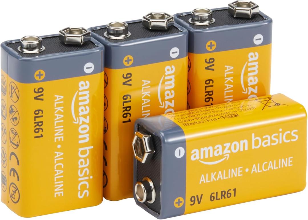 Amazon Basics 4-Pack 9V Long-Lasting Alkaline Batteries for Smoke Detector, Electronics & Audio, 5-Year Shelf Life