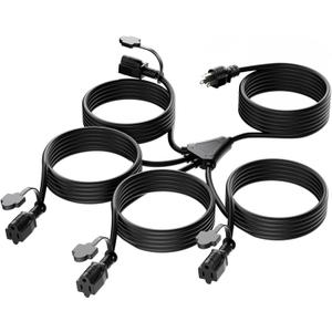 K KASONIC - 31FT Christmas Lights Outdoor Extension Cord with Mutil Outlets, ETL Listed Heavy Duty Electrical Cord with Protective Covers, Weatherproof Extension Cord for Outside, 16AWG/1625W, Black (31FT Combined Length)
