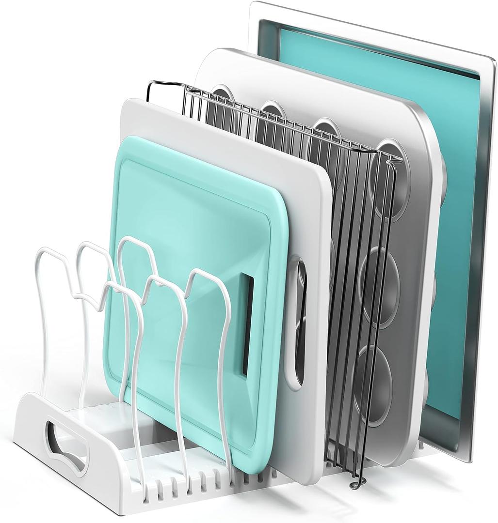 SIMPLE HOUSEWARE 7 Compartments Adjustable Pan Organizer, White SIMPLE HOUSEWARE 7 Compartments Adjustable Pan Organizer, White
