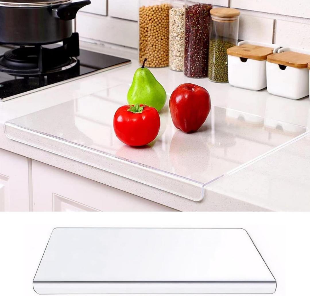 Renyqatt Acrylic Cutting Board with Counter Lip, Large Clear Cutting Board for Kitchen Countertop,60% Thicker,Non-Slip - Ideal for Cutting Vegetables, Fruits, Meat, and Bread (XX-Large, 24x18 In)